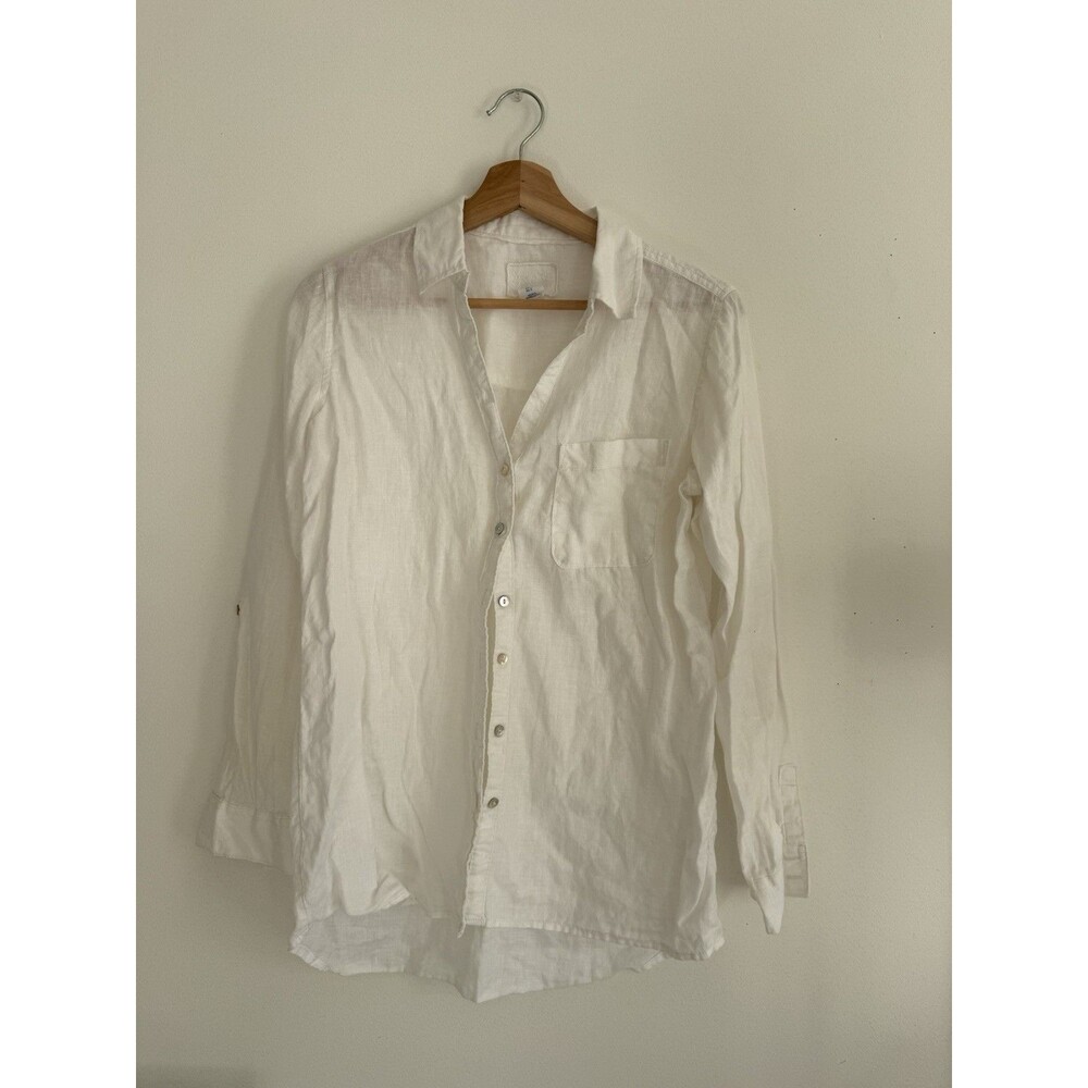 ✿ Sigrid Olsen 100% Linen Button Front Shirt White Size S Made in Bangladesh